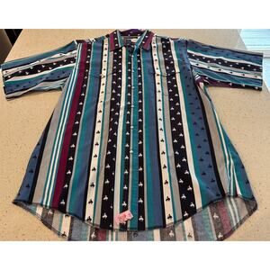 Vtg. Wrangler Cowboy Cut Western Short Sleeve Shirt Men's 16.5 Long Tails Snap